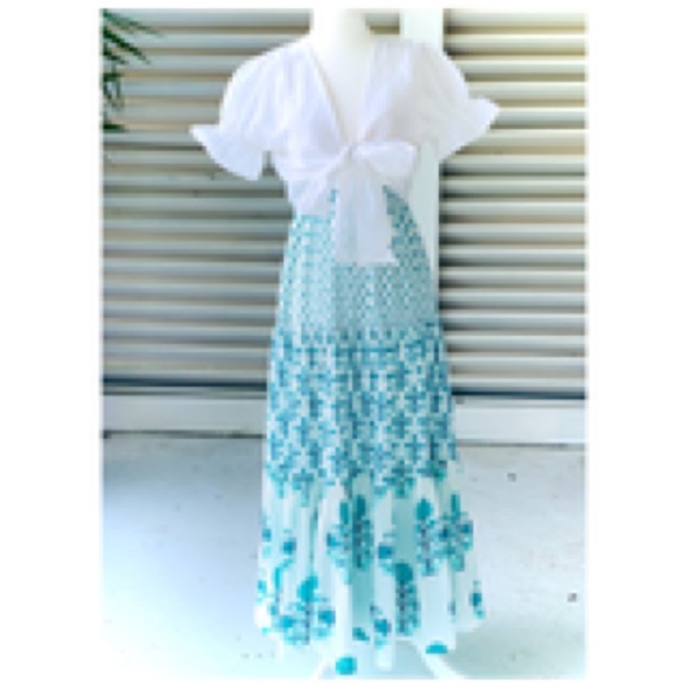 Turquoise Ro’s Garden Frilly Nuni Maxi Skirt